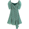Irregular green floral V-neck bubble sle - Dresses - $35.99  ~ £27.35