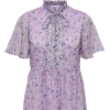 JDY Purple Ditsy Floral Tie top - Long sleeves shirts - $14.00 