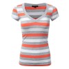 JJ Perfection Women's Casual Striped Short Sleeve V-Neck T-Shirt - 半袖シャツ・ブラウス - $12.99  ~ ¥1,462