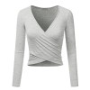 JJ Perfection Women's Long Sleeve Deep V Neck Unique Cross Wrap Crop Top - Shirts - $9.99 