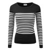 JJ Perfection Women's Long Sleeve Round Neck Striped Pullover Knit Sweater - Shirts - $15.99 