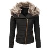 JJ Perfection Women's Zip Up Quilted Fur Trimmed Hood Padding Jacket - Outerwear - $39.99 