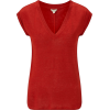 Jigsaw Linen V Neck Roll Sleeve Top red - Koszulki - krótkie - 