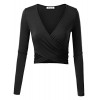KIRA Women's Deep V Neck Long Sleeve Unique Cross Wrap Slim Fit Crop Tops - 半袖衫/女式衬衫 - $14.99  ~ ¥100.44