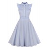 Killreal Women's Elegant 1950s Vintage Retro Turn-Down Collar Sleeveless Stripe Swing Dress - Dresses - $12.99 