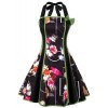 Killreal Women's Vintage Rockabilly Halter Floral Print Holiday Mini Dress - Obleke - $16.99  ~ 14.59€