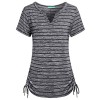 Kimmery Womens Notch V Neck Short Sleeve Loose Fit Drawstring Side Striped Shirts - Shirts - $23.99 
