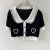 Knitted Love Embroidery Girl Lapel Lace Short Short-Sleeve Top - Shirts - $23.99 