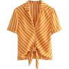Knot yellow striped shirt blouse - 半袖シャツ・ブラウス - $25.99  ~ ¥2,925