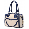 LACOLE Beige and Blue Accents Top Double Handle Doctor Style Office Tote Bowler Satchel Handbag Purse Convertible Shoulder Bag Beige - Hand bag - $29.50 