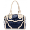 LACOLE Beige and Blue Accents Top Double Handle Doctor Style Office Tote Bowler Satchel Handbag Purse Convertible Shoulder Bag Navy - Kleine Taschen - $29.50  ~ 25.34€