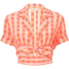 LHD orange checkered bow blouse - 半袖衫/女式衬衫 - 