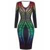 LaCouleur Tie-Dyed Longsleeves V-Neck Party Dresses Bodycon Bandage Midi Dress For Women Cocktail - 连衣裙 - $16.99  ~ ¥113.84