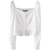 Lace single-breasted ruffled hem top - Koszule - krótkie - $25.99  ~ 22.32€