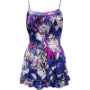 Ladies Blue Multicolor Patterned Tunic Dress Smocking Waist - Dresses - $10.75  ~ £8.17