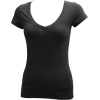 Ladies Charcoal Black Plain T-Shirt Round V-Neck Cap Sleeves, Cotton Spandex - T-shirts - $4.90 