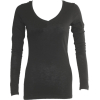 Ladies Cotton Slub Long Sleeve Black V-Neck Shirt - Long sleeves t-shirts - $7.50 