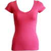 Ladies Dark Pink Plain T-Shirt Round V-Neck Cap Sleeves, Cotton Spandex - T恤 - $4.90  ~ ¥32.83