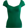 Ladies Green Seamless Ribbed Diamond Patterned Cap Sleeve Top Wide V-Neck - Top - $8.90 