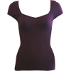 Ladies Purple Seamless Ribbed Diamond Patterned Cap Sleeve Top Wide V-Neck - Top - $8.90 