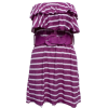 Ladies Purple White Striped Shingled Tube Dress with Belt - Dresses - $12.50 