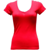 Ladies Red Plain T-Shirt Round V-Neck Cap Sleeves, Cotton Spandex - Tシャツ - $4.90  ~ ¥551