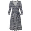 Laksmi Womens 3/4 Sleeve A Line V Neck Classy Vintage Print Casual Swing Dress with Belt - Kleider - $39.99  ~ 34.35€