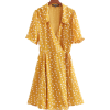 Lapel Wave Print Short Sleeve Lace-Trim  - Dresses - $29.00 