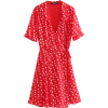 Lapel Wave Print Short Sleeve Lace-Trim  - Dresses - $29.99 