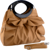 Large Bowknot Ruffle Double Handle Leatherette Satchel Hobo Handbag w/Shoulder Strap apricot - Hand bag - $29.99 