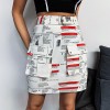 Large pocket tooling bag hip skirt wild print high waist skirt - Skirts - $27.99 