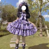 Lavender Black Printed Pastel Goth Dress - sukienki - 
