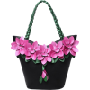 Leather Flower Decoration Bucket Bag - Hand bag - 