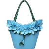 Leather Flower Decoration Bucket Bag - Hand bag - 