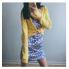 Leopard Velvet Strap Split Dress + Yellow Knit Cardigan - Dresses - $25.99 