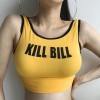 Letter print open umbilical stretch show body fitness lace umbilical vest - Shirts - $19.99 
