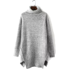 Light Grey High Neck Split Hem - Pullover - 