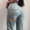 Light Blue Washed Distressed High Rise S - Capri & Cropped - $27.99 