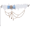 Light Blue White Lace Bow Pearl Choker - Naszyjniki - 