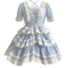 Light Blue White Lace Short Lolita Dress - Dresses - 