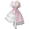 Light Pink White Lolita Plaid Bow Dress - Haljine - 