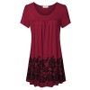 Lingfon Women's Scoop Neck Short Sleeve Casual Tunic Vintage Floral Bottom Pleated Shirts - Shirts - $39.99 
