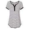 Lingfon Women's Short Sleeve Henley V Neck Casual Loose Striped Shirt Top - Shirts - $39.99 