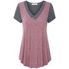 Lingfon Women's Short Sleeve V Neck Contrast Color Casual Shirt Flowy Tunic Top - Shirts - $39.99 