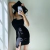 Little black dress sexy temperament thin straps strapless strapless slit slit sl - Vestidos - $27.99  ~ 24.04€