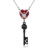 Lock and Key Necklace skull garnet heart - Necklaces - $99.00 