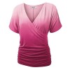 Lock and Love LL Womens V Neck Short Sleeve Wrap Front Ombre Dolman Top - Made In USA - Camisas - $25.64  ~ 22.02€