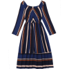 Long Sleeve Striped Mid Calf Dress - sukienki - 