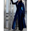 Long Blue Maxi Faux Leather Trenchcoat - アウター - 
