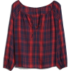 Long Sleeve Plaid Split-Neck Blouse - Long sleeves shirts - 